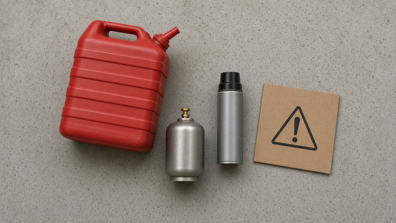 what-not-to-store-hazmat - Sid's Self Storage Hazardous materials icons and warning labels illustrating prohibited items storage unit flammables and chemicals